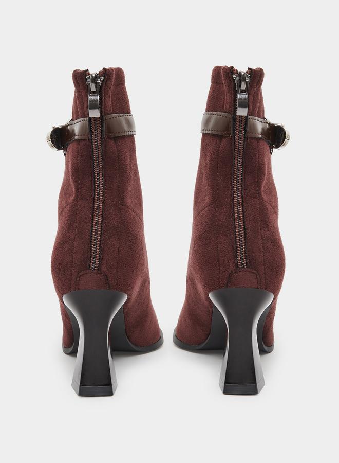 Take Two Women Burgundy Suede Buckle Detail Ankle Boots - Image 4